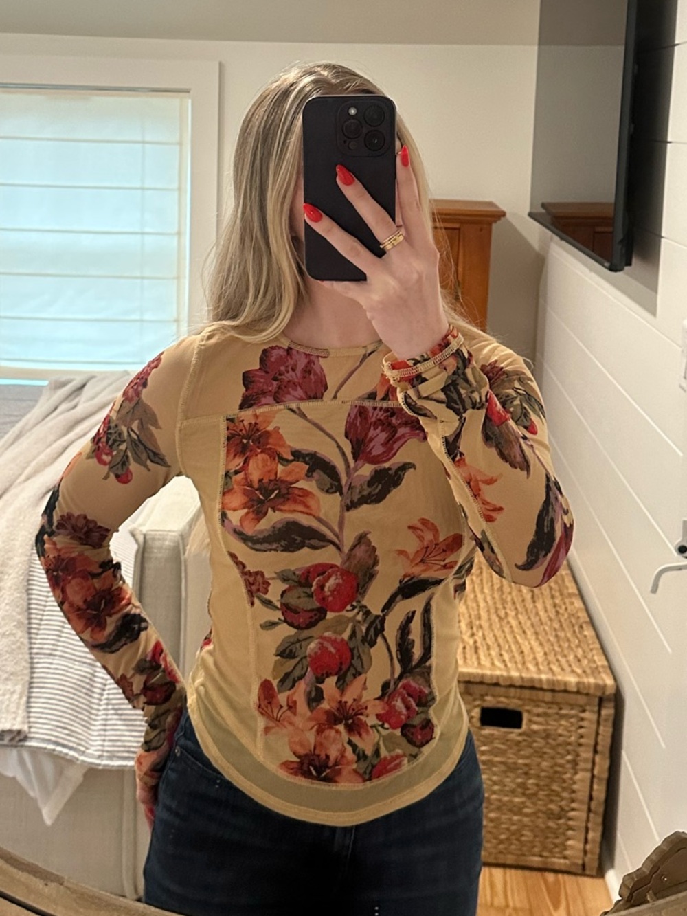 Free People Betty’s Garden Mesh Top Sepia Combo